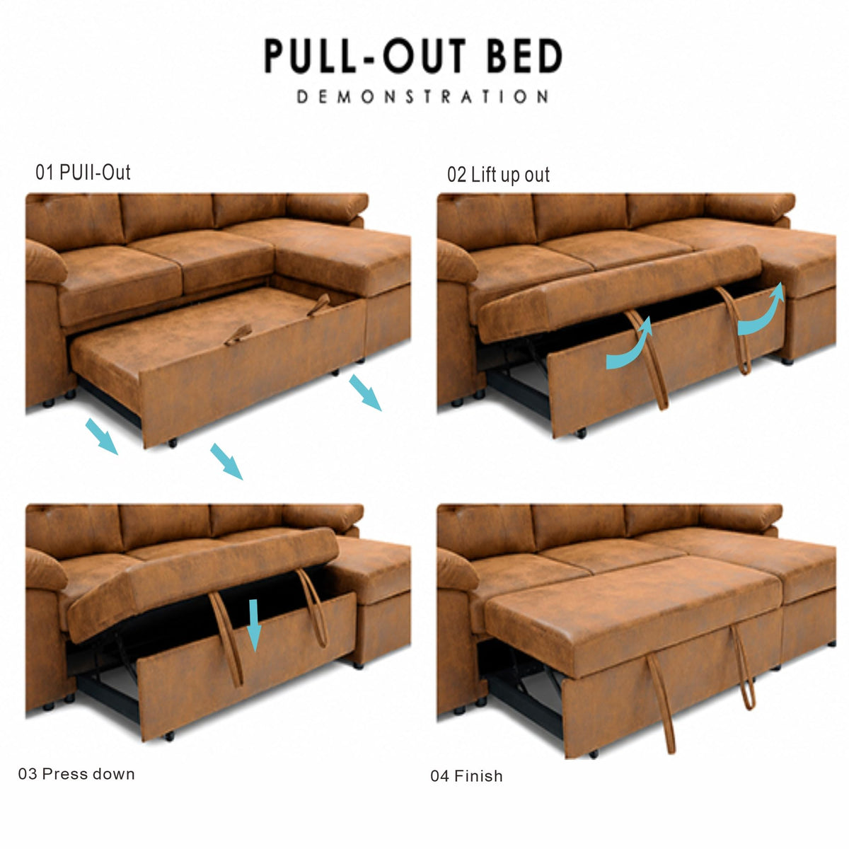 Tufted Sectional Sleeper Sofa Pull Out Couch Bed Modern Corner Couch