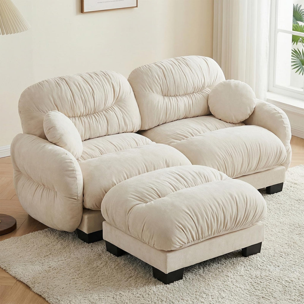 116" U Sectional Couches for Living Room, 3 Seater Modular Couch with 2 Ottoman, Cloud Sofa with Soft Chenille Fabric, High-Density Foam Cushion, Living Room Furniture, Beige