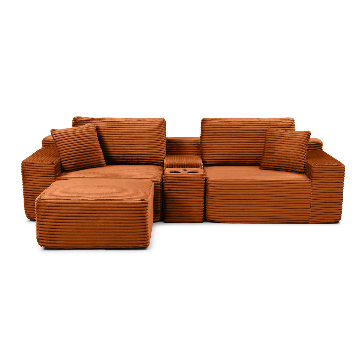 111" L Shape Boneless Couch with Cup Holders & USB Ports, 3 Seater Sectional Modular Couch with Storage Ottoman, Compressed Sofa Boneless Loveseat with for Living Room & Apartment, Jet Black