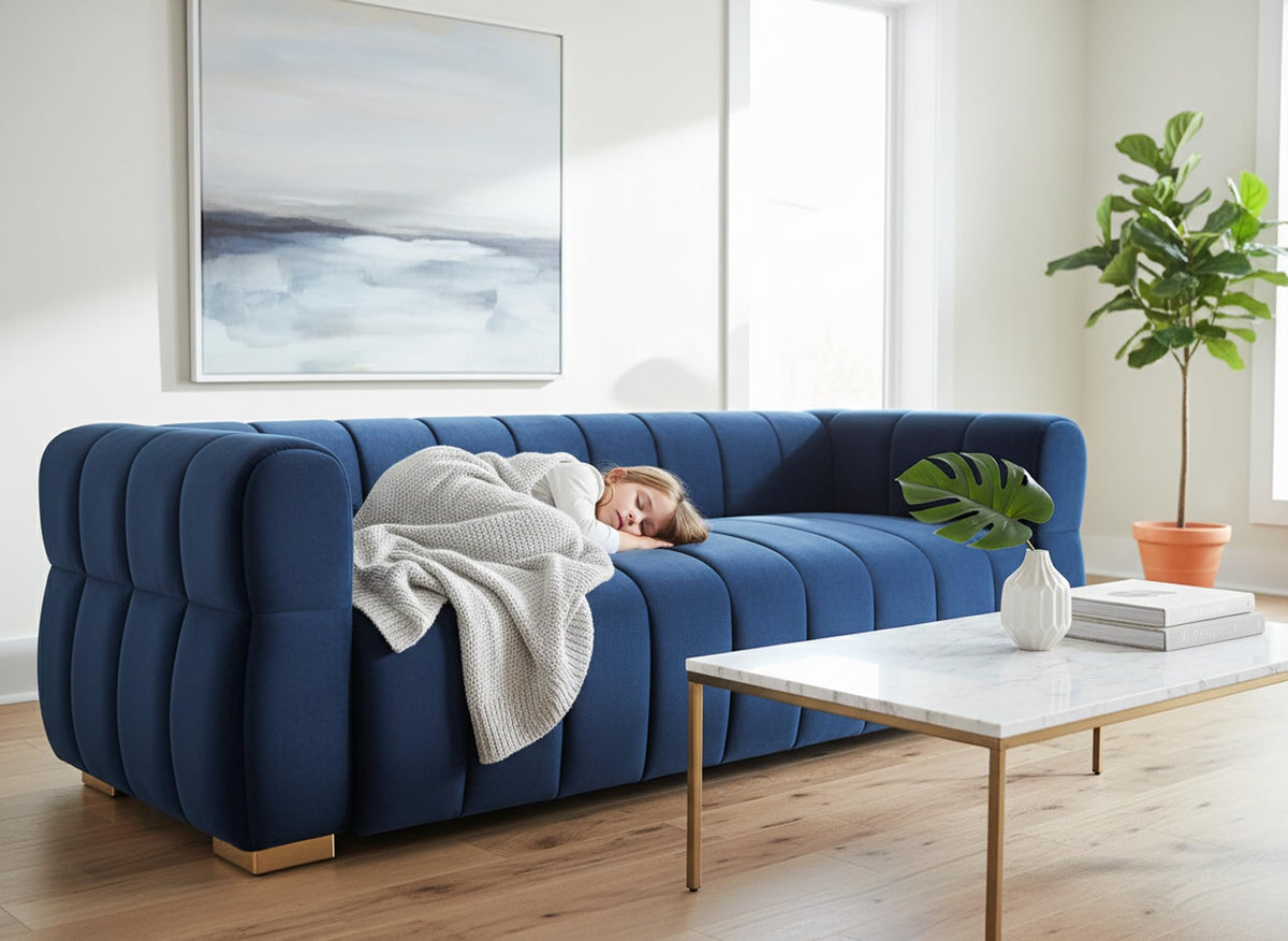Velvet Sofa with Tufted Low Back Design, 3 Seater Couch for Living Rooms, 89 Inch Wide, Easy Assembly