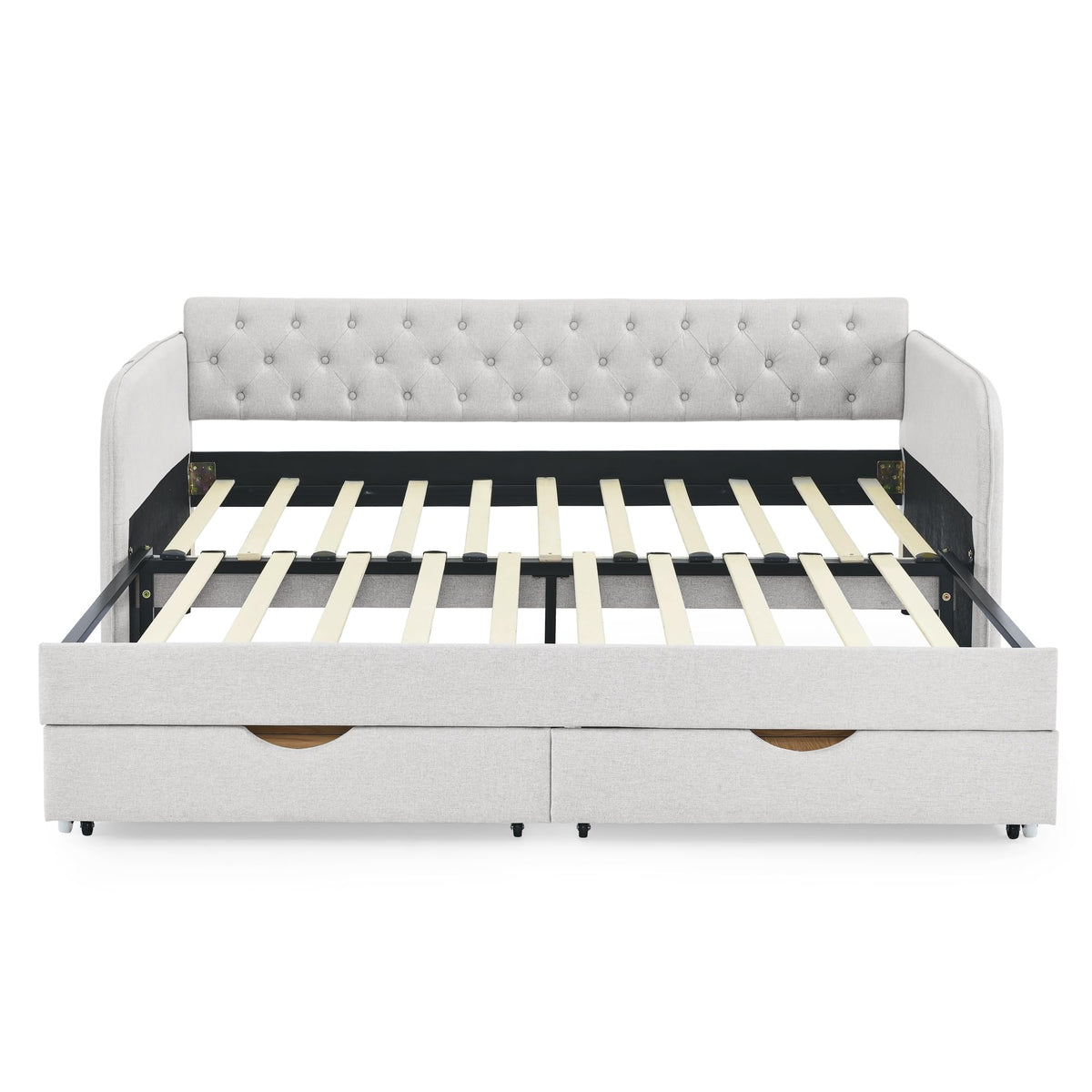 Versatile Daybed with Pull-Out Trundle, Textured Fabric Upholstery