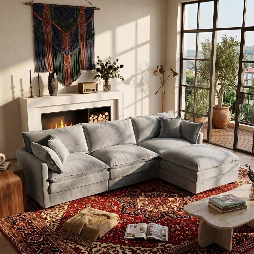 106.3" Chenille Modular Sectional Sofa,Convertible Cloud Couch
