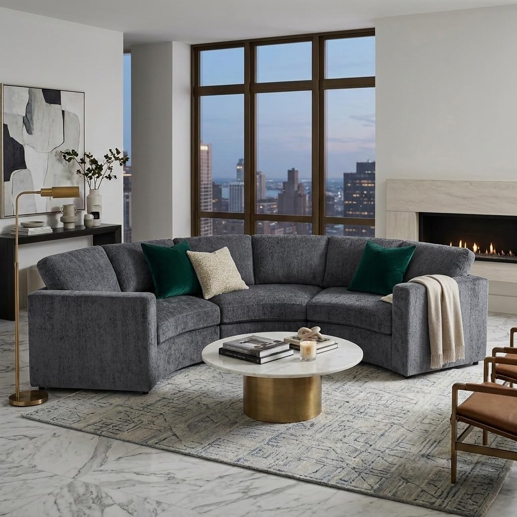 109.4'' Curved Modular Sectional Sofa,3 Seat Semi Circular Chenille Couch