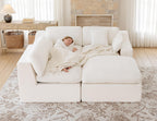 120" Cloud Sectional Couches -Oversized Modern Modular Sofa with Curved Handrail, Convertible L-Shape Couch with Ottoman,4 Chenille Seater Modular Sectional Sofa for Living Room,White