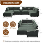 121" U-Shaped Sectional Sofa, Chenille Cloud Modular Couch, Green