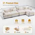 U-Shaped Cloud Chenille Sectional with 2 Ottomans, 146" Modular Sofa for Large Spaces, Ultimate Comfort with Deep Seats & Pillows, Solid Frame, 1YR Warranty, Beige