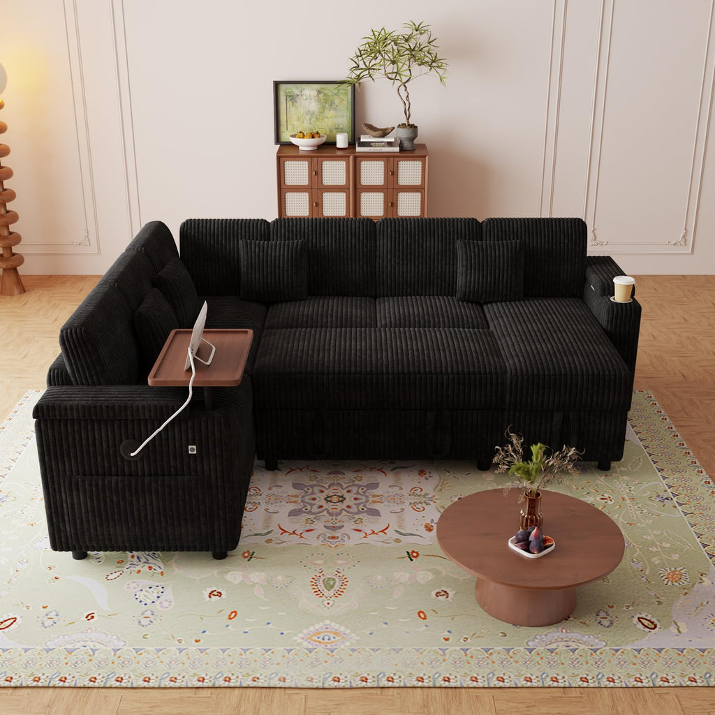 100" Gray Modular Sectional Sleeper Sofa with Pull Out Bed