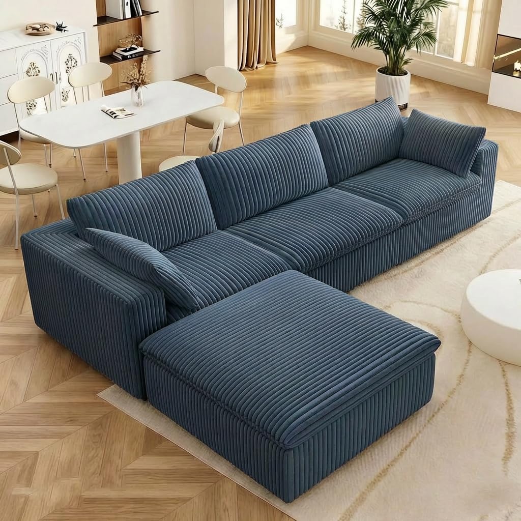 118.2" L‑Shape Modular Cloud Sectional Sofa, 3‑Seater Couch with Ottoman