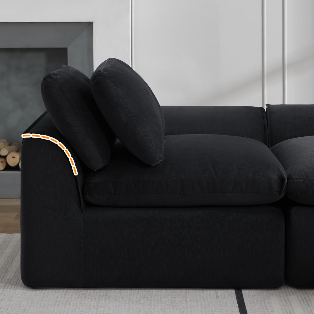 U Shaped Sectional Sofa, 141 in Cloud Couch, Black