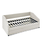 Twin Size Daybed with Trundle Upholstered Tufted Sofa Bed, Linen Fabric, Beige (82.5"x42.5"x34") YJ802