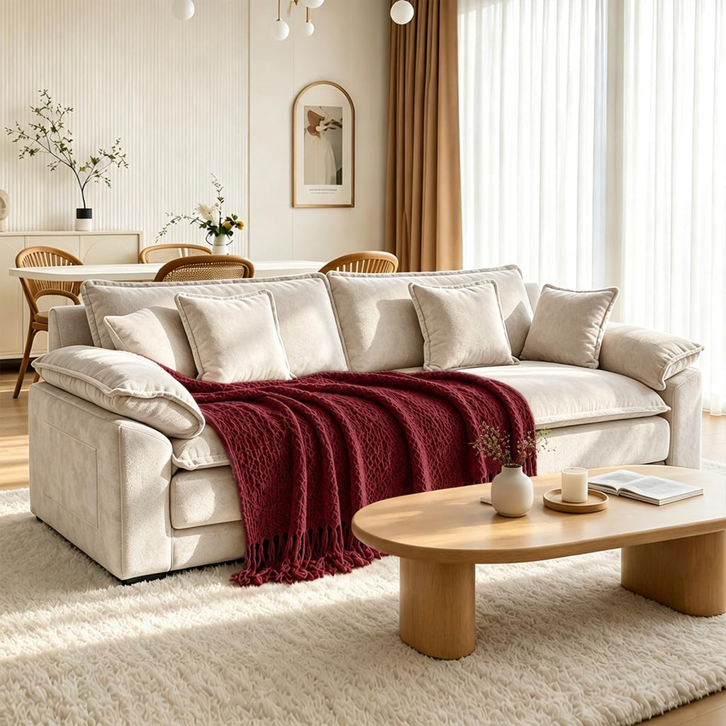 119" Cloud Couch Sectional, L Shaped Modular Sectional Sofa for Living Room, 3 Seater Sofa with 3 Removable Washable Pillows and 1 Ottoman, Light Gray