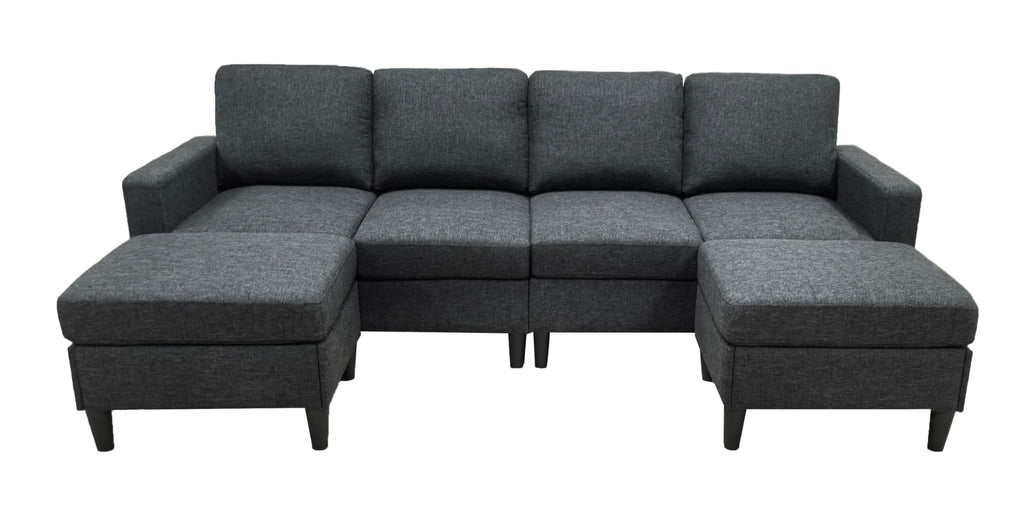 Tidyard Linen Upholstered Modular Sectional Sofa with 2 Ottomans, Grayish Black, Tall Legs, Easy Assembly, No Tools Required