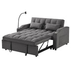 Tidyard Sofa Bed with Trundle, Dark Grey, Convertible Sleeper Couch with USB Ports & Phone Holder, 3-Position Reclining, Includes 2 Pillows, Easy Assembly