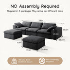 118'' Modular Cloud Couch, 3-Seater Boneless Sectional Sofa with 2 Ottoman
