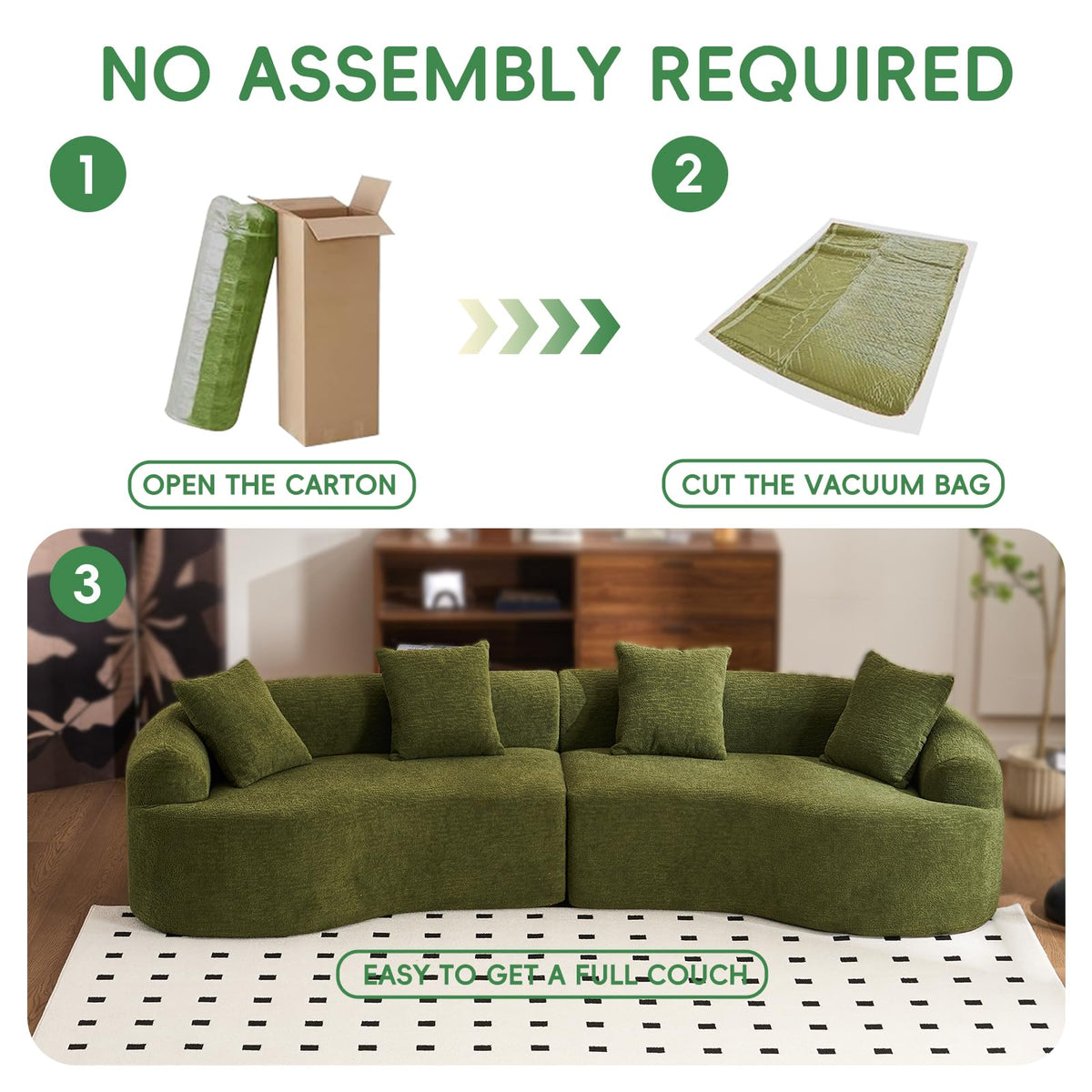 110.2" Curved Sectional Sofa,Luxury Wood Grain Chenille Fabric, Oversized Sectional Sofa,Compression Curved Couch for Living Room,No Assembly Needed (Green, 110.2 Inch)