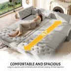 Velvet Pull Out Sofa Bed, Convertible Sleeper Sofa with Deep Seat, Handmade Tufted Back and 2 Pillows, Compact Couch Bed for Small Living Room, Apartment (Light Grey, 100")