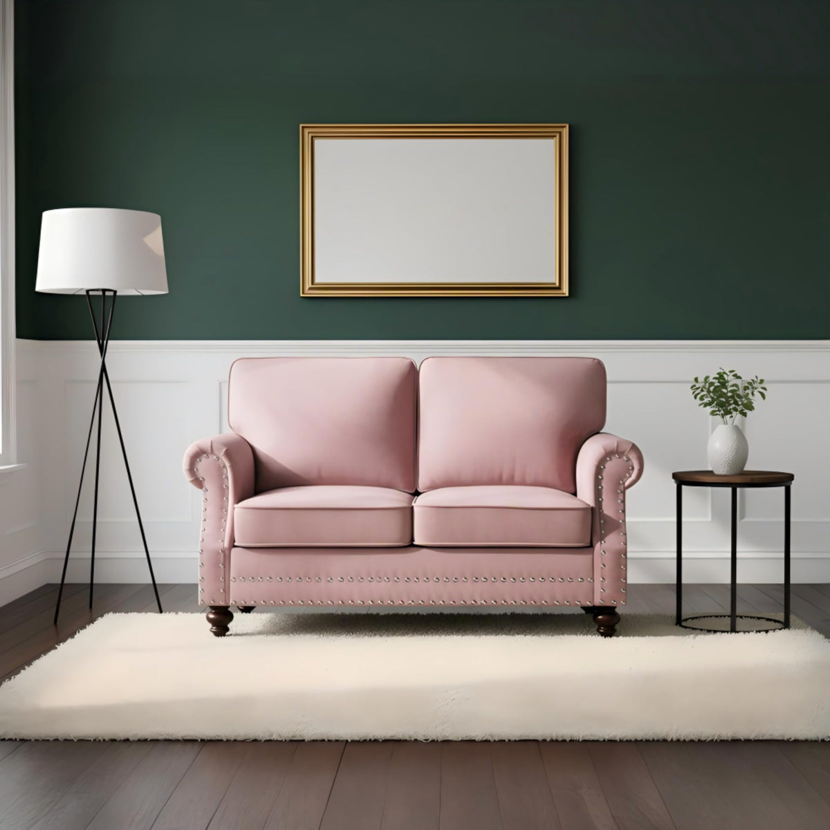 Velvet Sofa Seating with Rolled Arms and Nailhead Trim, Upholstered Living Room Couch, Loveseat or Accent Armchair with Loose Back Cushions, High Density Foam Seats (Green,Couch)