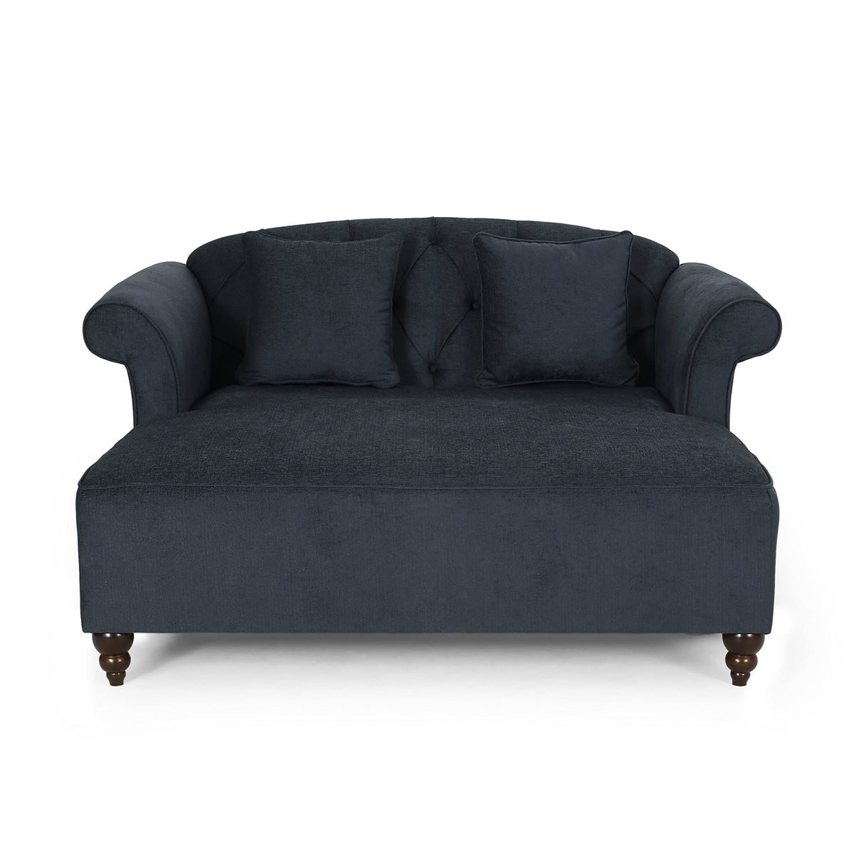 Tidyard Love Seat Chaise Lounge with Button Tufting and Diamond Stitching, 58.? D x 6? W x 34.? H, Polyester Fabric with Birch Wood Legs, Includes 2 Accent Pillows