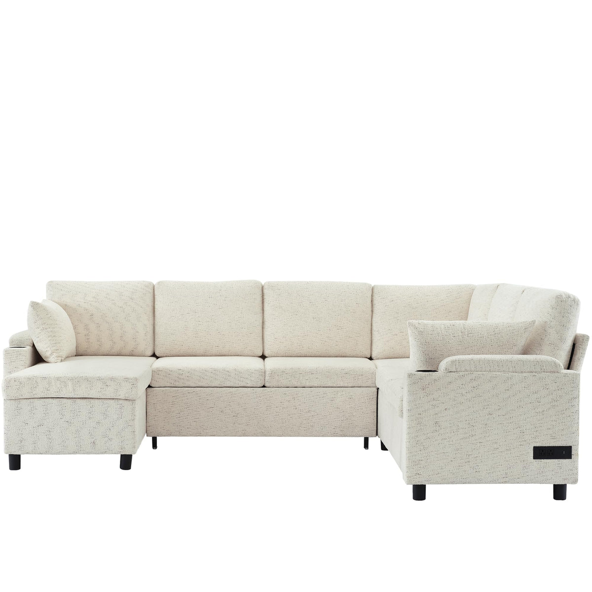 109.9" Sectional Sofa Sofa Bed Sofa Sleeper U Shaped Sofa with Ample Storage Space, Two Cup Holders and Charging Ports for Living Room, Beige