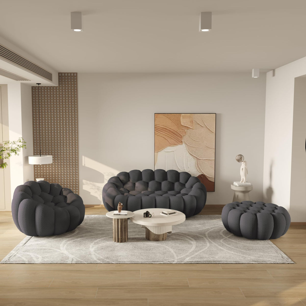 WJShome Modern Bubble Sofa Couch, 79.53" Curved Sofas for Living Room, Boneless Large Bean Bag Chair,Deep Seat Floor Sofas Chair Lounge 3 Seater for Home,Orange
