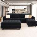Belffin Velvet Convertible 4-Seat Sectional Sofa with Reversible Chaise L Shaped Sofa Couch Furniture Sets Sectional Couch with Storage Ottoman Blue