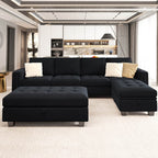 Belffin Velvet Convertible 4-Seat Sectional Sofa with Reversible Chaise L Shaped Sofa Couch Furniture Sets Sectional Couch with Storage Ottoman Blue