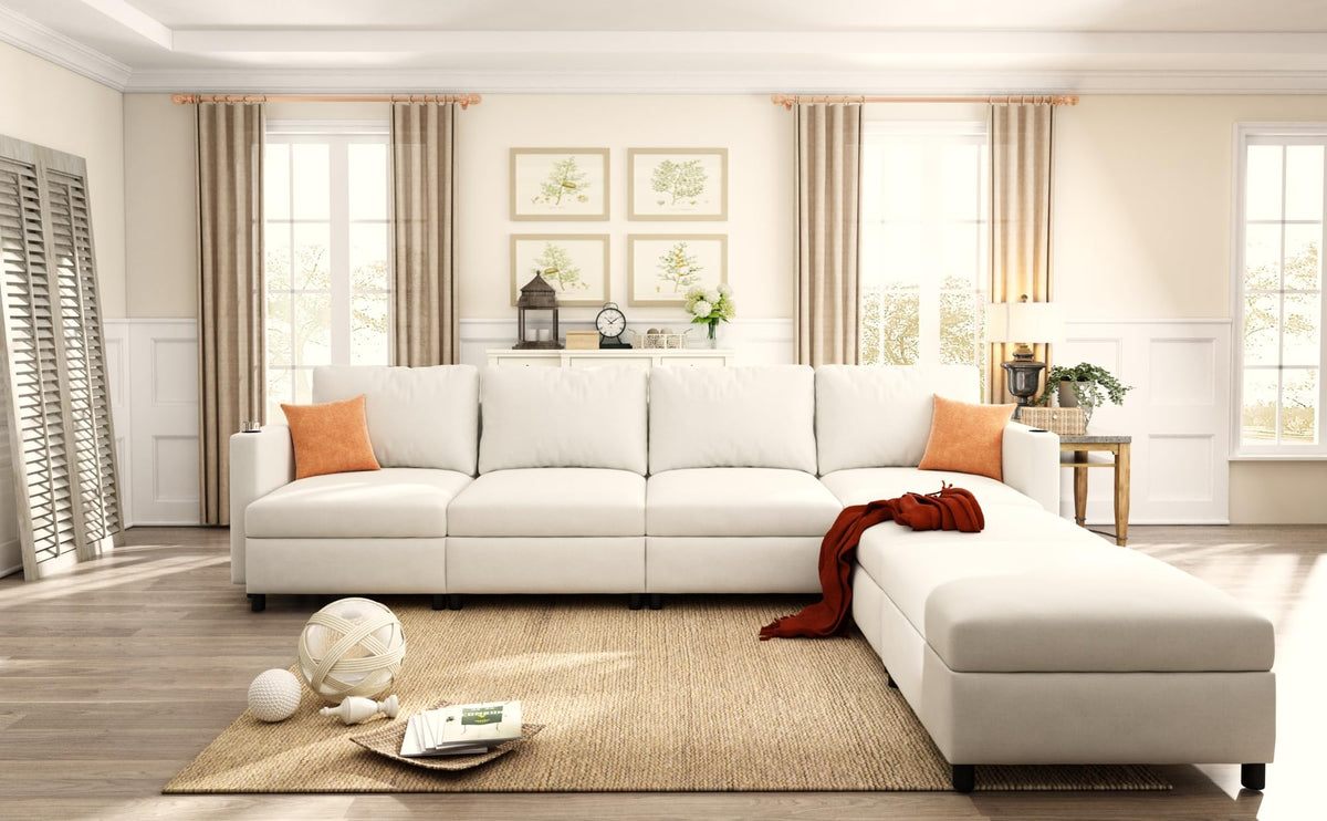 Tidyard Modern U-Shaped Sectional Sofa with Storage, 12? Chaise Couch for Living Room, Chenille Fabric, 6-Seater with Ottoman, Converts to Sofa Bed, Easy Assembly
