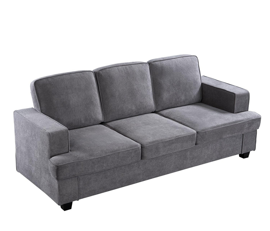 Velvet Sofa, Comfortable 3 Seater Couch with Deep Seating and High Density Foam, Loose Back Cushions, Wide Arms, Livingfor Home, Apartment, Office, Grey EY632