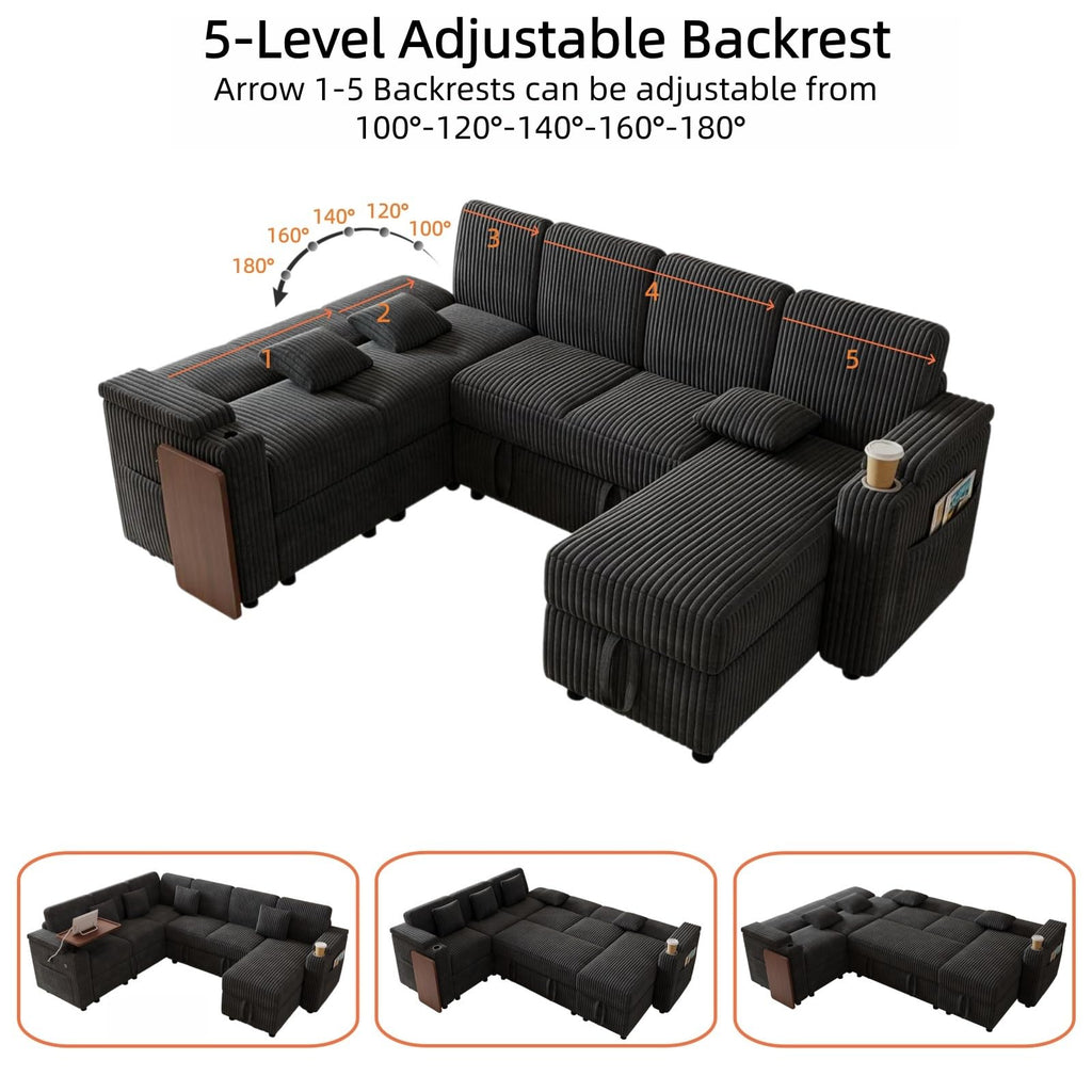 100" Modular Sectional Sofa with Storage, Cloud Couch Pull Out Bed
