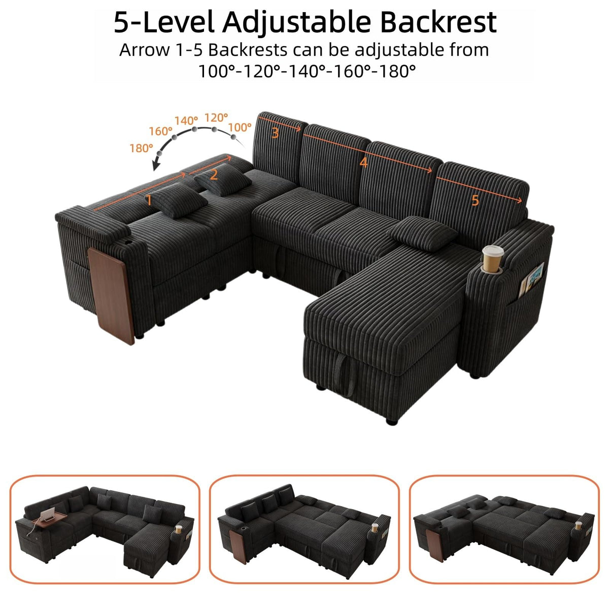 100" Modular Sectional Sofa with Storage, Cloud Couch Pull Out Bed