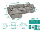 108" Corduroy Modular Sectional Sofa with Ottoman, Boneless Cloud Couch for Living Room, Convertible L-Shape Extra Deep Seat Floor Sofa, Dark Grey