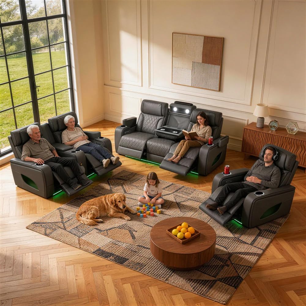 VANITII Electric Power Recliner Sofa with Adjustable Headrest and Footrest