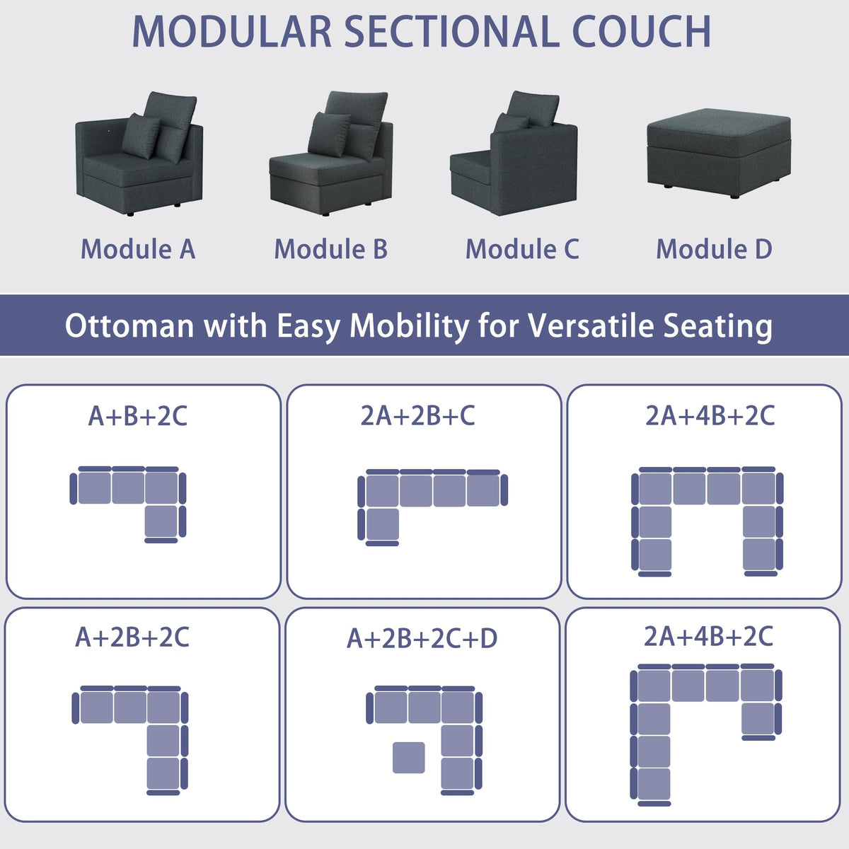 V Shaped Sectional Couch: 81" Grey Sectional Sofa, 5 Seat Couch