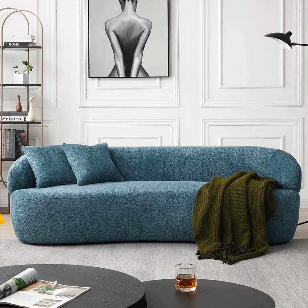 102'' 5-Seater Boucle Sofa Modern Sectional Half Moon Leisure Couch Curved Sofa Teddy Fleece Fabric (White)