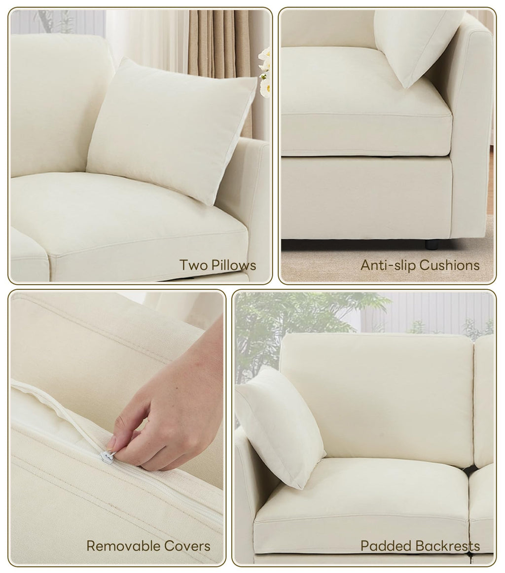 Tbfit U Shaped Couch, Sectional Sofa for Living Room,Chenille Cloud Couch with Ottoman 6 Seat, Beige