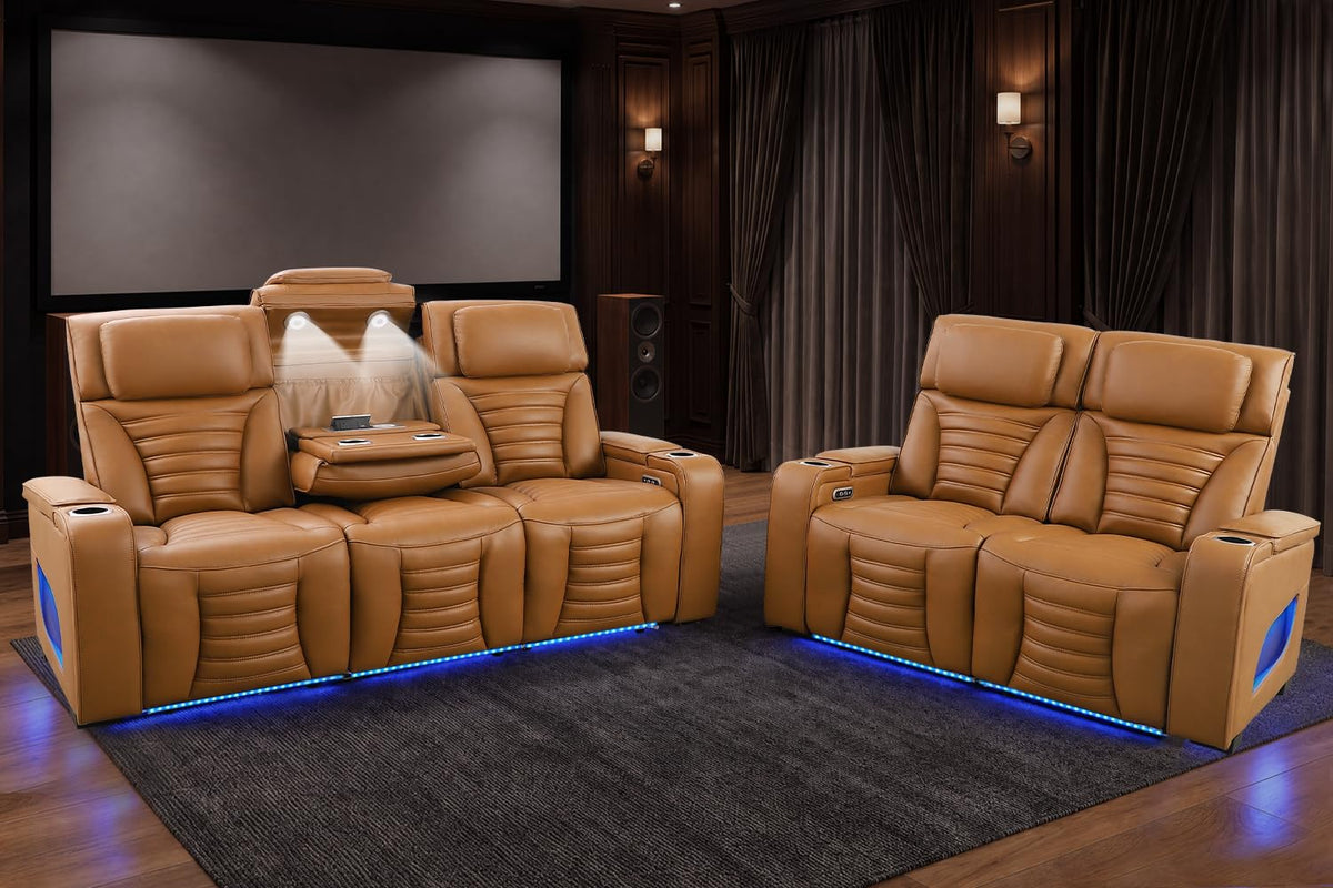Zero Gravity Power Reclining Sofa Adjustable Headrest & 7 Colors LED Lighting, Power Recliner Sofa with Reading Lighting, Armrest Storage for Home Theater, RV
