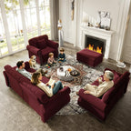 ZOEDO Upholstered Velvet Sofa with Nailhead Trim and Rolled Armrests,Mid-Century Modern Chesterfield Sofa with Button Tufted,Includes 1 Ottoman,Burgundy