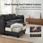 108" Modular Sectional Sofa Cloud Couch - U Shape Sofa with Charging Station Side Storage - Chenille Comfy Couches with Ottoman Movable for Living Room Bedroom Apartment Office, Black