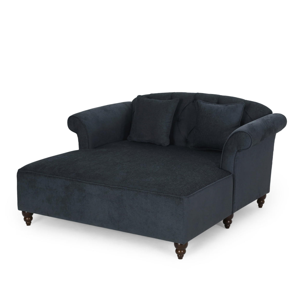 Tidyard Love Seat Chaise Lounge with Button Tufting and Diamond Stitching, 58.? D x 6? W x 34.? H, Polyester Fabric with Birch Wood Legs, Includes 2 Accent Pillows