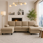 U-Shaped Sofa, Dual Chaise Sectional, 104 Inch, Camel