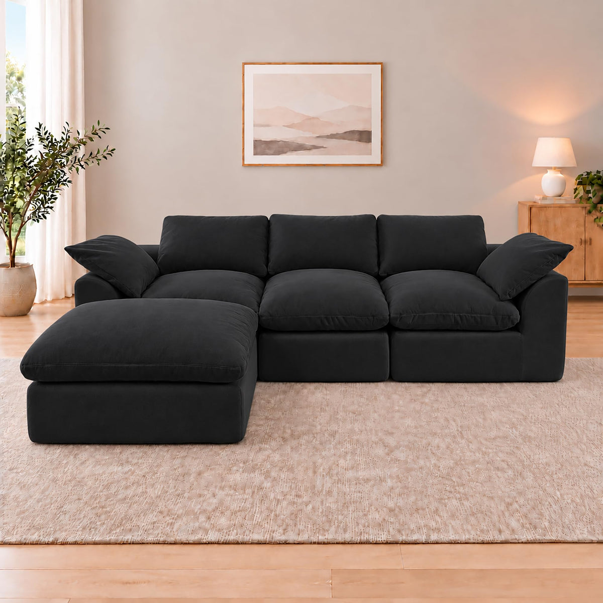 108" Cloud Sectional Couches for Living Room with Ottoman,Green