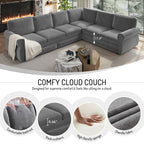 118'' Pull Out Couch, Convertible Sleeper Sofa Bed, Upholstered Sectional Sofa, Chenille L-Shaped Couch with Nailhead Trim, Modern Sectional Couches for Apartment, Living Room, Light Grey