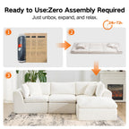 110" Beige Boneless Sectional Couch with Ottoman