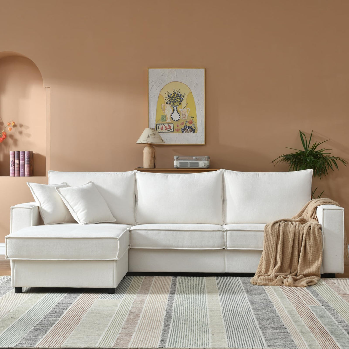 YUHUASHI 108.5″Wide L-Shaped Sofa with Removable Cushions Movable Footstool