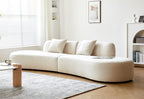 132" Curved Sofa with Throw Pillows, 6 Seater Luxury Velvet Couch with Half Moon Design and High-Density Foam, Ideal for Modern Living Room, Office & Apartment(Ivory)
