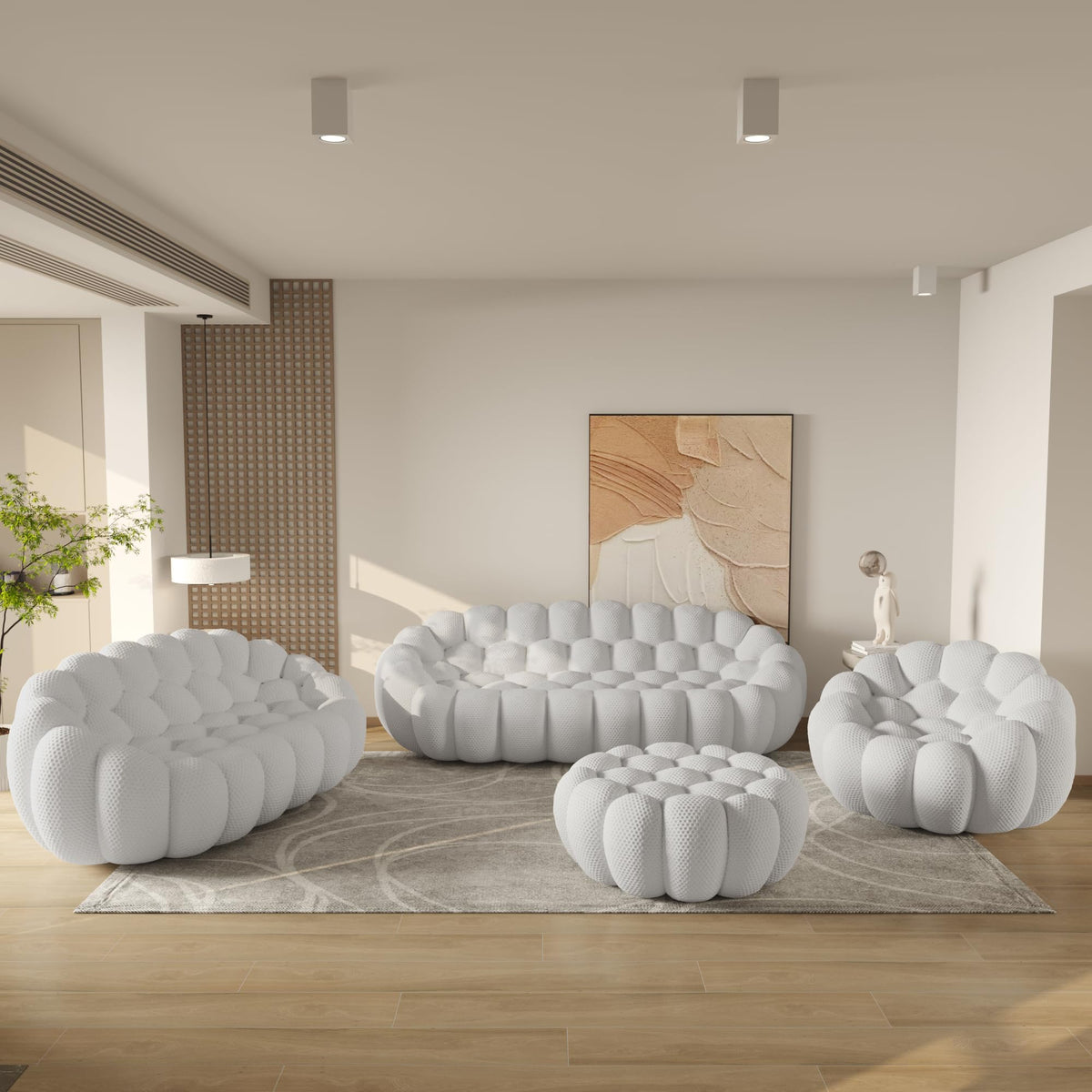 WJShome Modern Bubble Sofa Couch, 79.53" Curved Sofas for Living Room, Boneless Large Bean Bag Chair,Deep Seat Floor Sofas Chair Lounge 3 Seater for Home,Orange