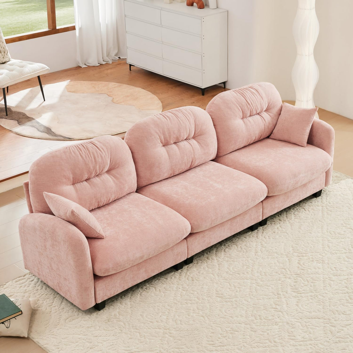 Three-Seate Modular Sectional Couch Chenille Pink Sofa Bedrooms Living Rooms Elegant