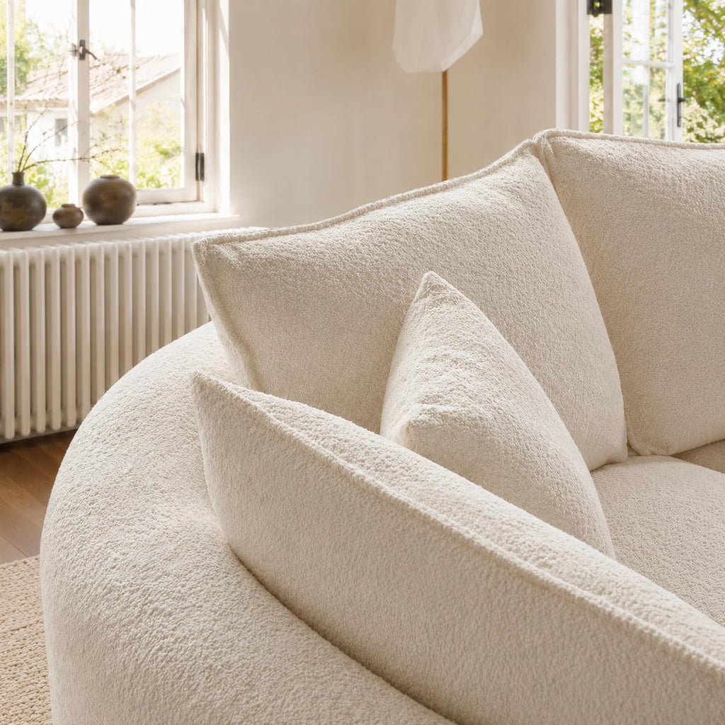 124.8" Modern Curved Sectional Sofa with Chaise, Upholstery Boucle Sofa with Pillows,Sectional Couch for Living Room - (Beige,Right Hand Facing)