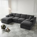 130" Oversized Boneless Sofa, Movable Ottoman, Chenille, No Assembly, Black