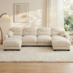 116" U Sectional Couches for Living Room, 3 Seater Modular Couch with 2 Ottoman, Cloud Sofa with Soft Chenille Fabric, High-Density Foam Cushion, Living Room Furniture, Beige